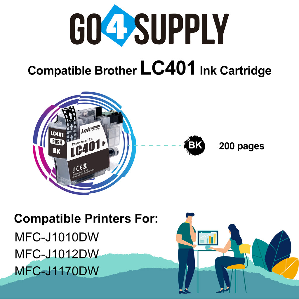 Compatible Brother LC401 LC-401 Black Standard-Yield Ink Cartridge Replacement for MFC-J1010DW MFC-J1012DW MFC-J1170DW Printer