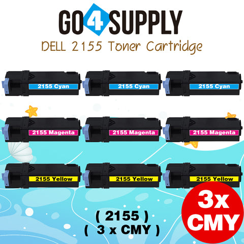 Compatible Dell 2155 Set Combo (BCMY) Toner Cartridge Replacement for 2150cn 2150cdn 2155cn 2155cdn Laser Printer