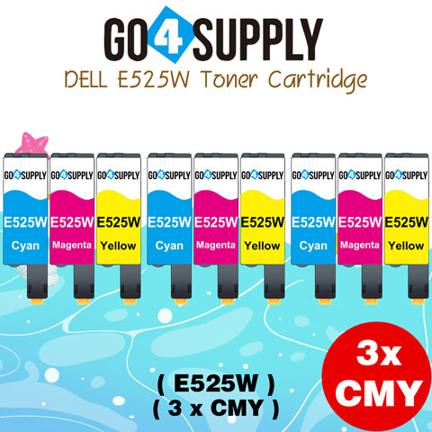 Compatible Combo Set Dell E525W 525 E525 525w to use with Dell E525W Color Laser Printer (Black 593-BBJX, Cyan 593-BBJU, Magenta 593-BBJV, Yellow 593-BBJW, 4-Pack)