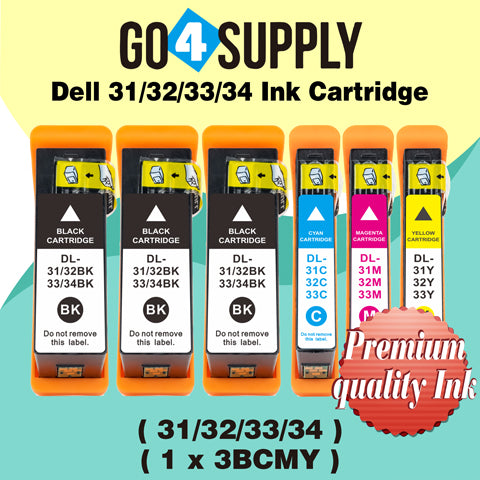 Compatible Combo Set Dell Standard Capacity DELL31/32/33/34 Ink Cartridge (Series 31) for Dell V525w V725w All-in-One Wireless Inkjet Printers (Black + Cyan + Magenta + Yellow)