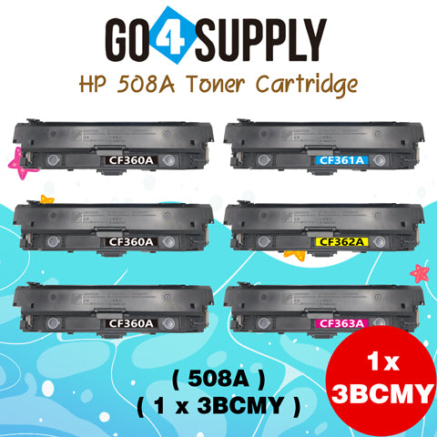Compatible Combo Set HP 508A CF360A CF361A CF362A CF363A to use with HP Color LaserJet Enterprise Flow MFP M577c, M577z; Enterprise M552dn, M553dh, M553dn, M553n, M553x; Enterprise MFP M577dn, M577f Printers