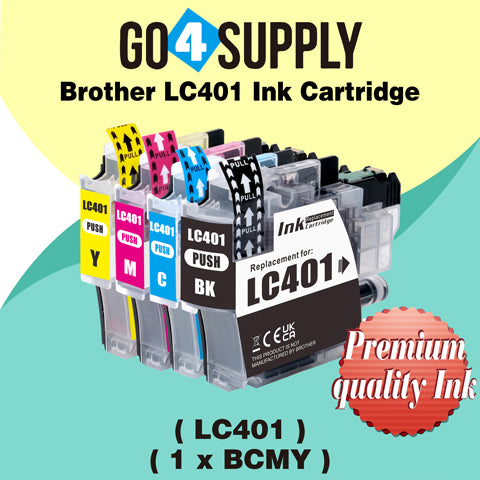 Compatible Brother LC401 LC-401 (BCMY) Set Combo Standard-Yield Ink Cartridge Replacement for MFC-J1010DW MFC-J1012DW MFC-J1170DW Printer