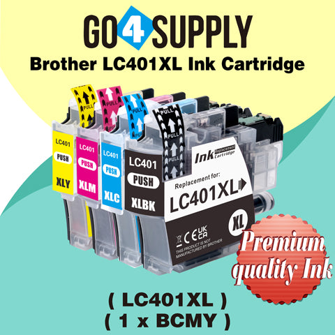 Compatible Brother LC401XL LC-401XL (BCMY) Set Combo Ink Cartridge Replacement for MFC-J1010DW MFC-J1012DW MFC-J1170DW Printer