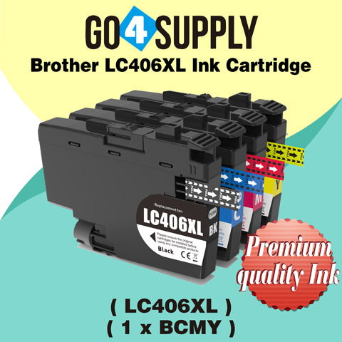 Compatible Brother LC406XL LC-406XL (BCMY) Set Combo Ink Cartridge Replacement for MFC-J4335DW MFC-J4345DW MFC-J4535DW MFC-J5855DW MFC-J5955DW MFC-J6555DW MFC-J6955DW HL-JF1