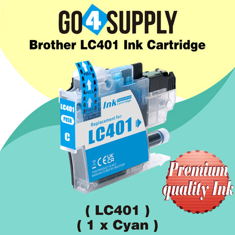 Compatible Brother LC401 LC-401 Cyan Standard-Yield Ink Cartridge Replacement for MFC-J1010DW MFC-J1012DW MFC-J1170DW Printer