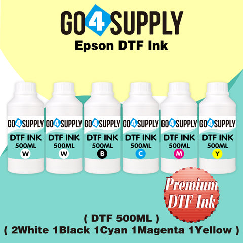 DTF Ink 500ML, DTF Transfer Ink Conversion Kit, Refill for DTF Printers Epson ET-8550, XP-15000, L1800, L805, R1390, R2400, DX7, Heat Transfer Printing Direct to Film(CMYKWh)