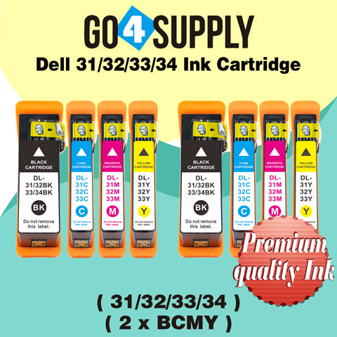 Compatible Combo Set Dell Standard Capacity DELL31/32/33/34 Ink Cartridge (Series 31) for Dell V525w V725w All-in-One Wireless Inkjet Printers (Black + Cyan + Magenta + Yellow)
