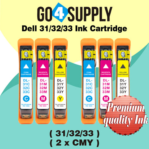 Compatible Combo Set Dell Standard Capacity DELL31/32/33/34 Ink Cartridge (Series 31) for Dell V525w V725w All-in-One Wireless Inkjet Printers (Black + Cyan + Magenta + Yellow)