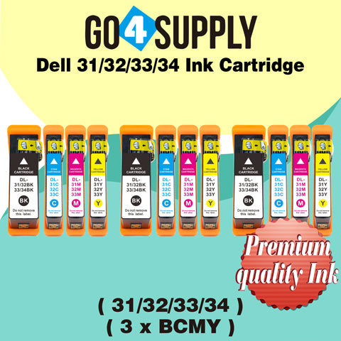 Compatible Combo Set Dell Standard Capacity DELL31/32/33/34 Ink Cartridge (Series 31) for Dell V525w V725w All-in-One Wireless Inkjet Printers (Black + Cyan + Magenta + Yellow)