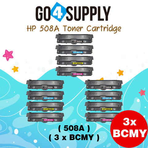 Compatible Combo Set HP 508A CF360A CF361A CF362A CF363A to use with HP Color LaserJet Enterprise Flow MFP M577c, M577z; Enterprise M552dn, M553dh, M553dn, M553n, M553x; Enterprise MFP M577dn, M577f Printers
