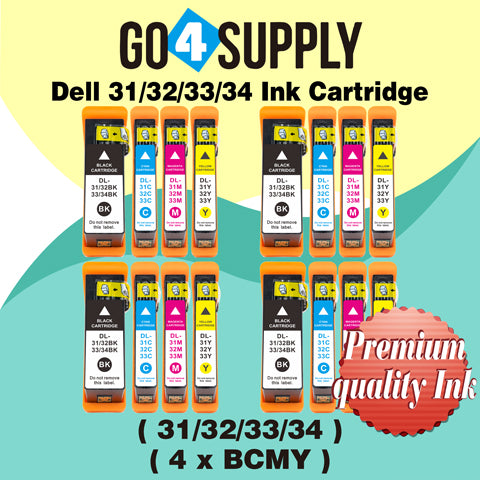 Compatible Combo Set Dell Standard Capacity DELL31/32/33/34 Ink Cartridge (Series 31) for Dell V525w V725w All-in-One Wireless Inkjet Printers (Black + Cyan + Magenta + Yellow)