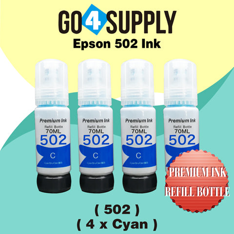Compatible 502 Cyan Ink Refill Bottles for ET-2750 ET2760 ET-2803 ET-3750 ET-4750 ET-3760 ET-4760 ET-2850 ET-4800 ET-3700 ET-3710 ET-15000 ET-2800 ST-4000 Printer