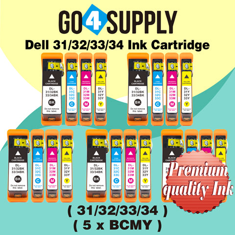 Compatible Combo Set Dell Standard Capacity DELL31/32/33/34 Ink Cartridge (Series 31) for Dell V525w V725w All-in-One Wireless Inkjet Printers (Black + Cyan + Magenta + Yellow)