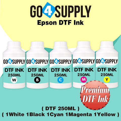 DTF Ink 5x250ML, DTF Transfer Ink Conversion Kit, Refill for DTF Printers Epson ET-8550, XP-15000, L1800, L805, R1390, R2400, DX7, Heat Transfer Printing Direct to Film(CMYK + Wh)
