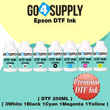 DTF Ink 5x250ML, DTF Transfer Ink Conversion Kit, Refill for DTF Printers Epson ET-8550, XP-15000, L1800, L805, R1390, R2400, DX7, Heat Transfer Printing Direct to Film(CMYK + Wh)