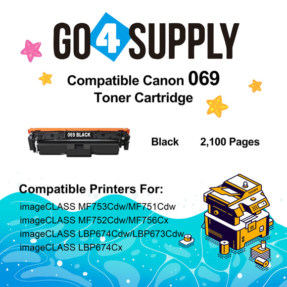 Compatible Canon 069 (NO CHIP) Black Toner Cartridge Used for Canon Color imageCLASS MF753Cdw MF751Cdw LBP674Cdw Printers