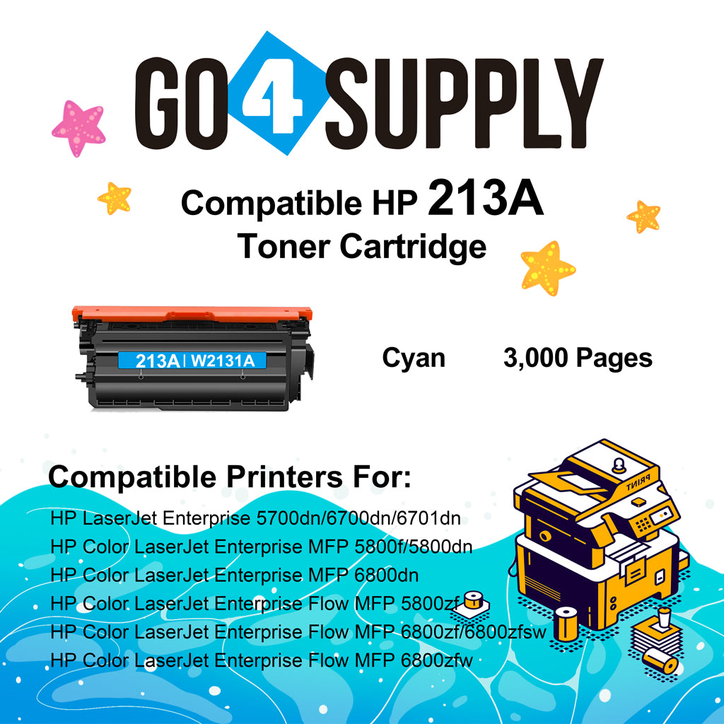 Compatible HP 213A W2131A Cyan Toner Cartridge Used for HP LaserJet Enterprise 5700dn/6700dn/6701dn, Color LaserJet EnterpriseVFP 5800f/5800dn/6800dn, Color LaserJet Enterprise Flow MFP5800zf/6800zf/6800zfsw/6800zfw Printers