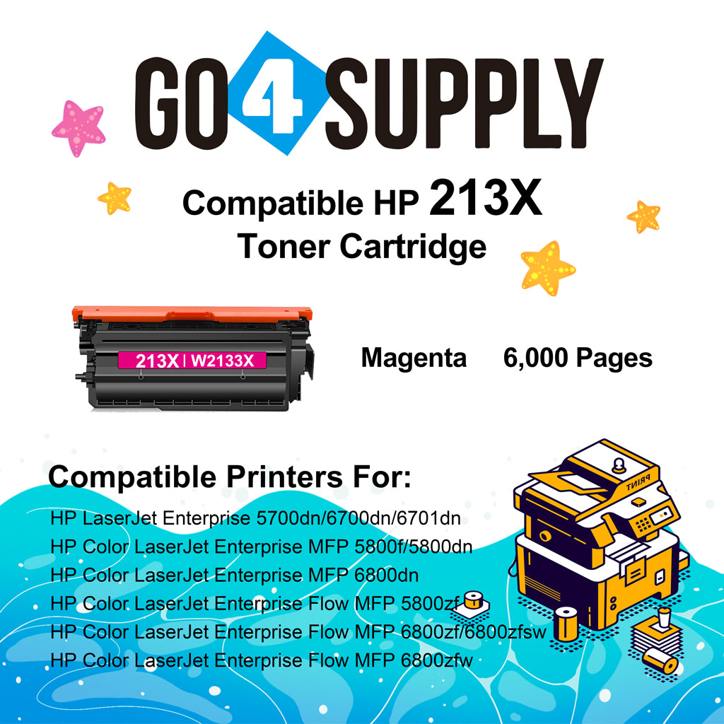 Compatible HP 213X W2133X Magenta Toner Cartridge Used for HP LaserJet Enterprise 5700dn/6700dn/6701dn, Color LaserJet EnterpriseVFP 5800f/5800dn/6800dn, Color LaserJet Enterprise Flow MFP5800zf/6800zf/6800zfsw/6800zfw Printers