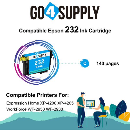 Compatible Epson 232 XL 232XL 232 Cyan Ink Cartridge Replacement for Epson Expression Home XP-4200 XP-4205 Workforce WF-2930 WF-2950 Printer