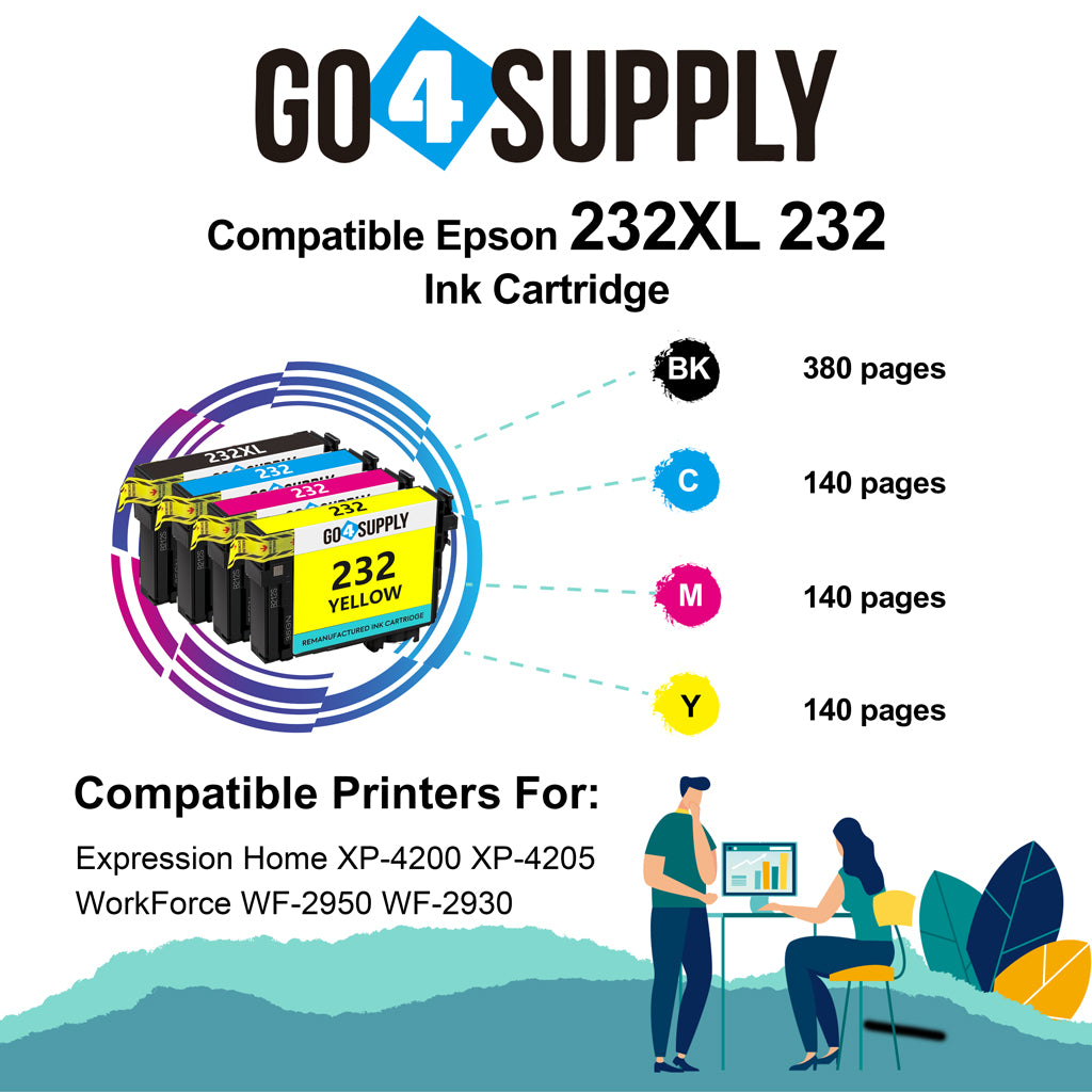 Compatible Combo Set Epson 232 XL 232XL 232 Ink Cartridge Replacement for Epson Expression Home XP-4200 XP-4205 Workforce WF-2930 WF-2950 Printer