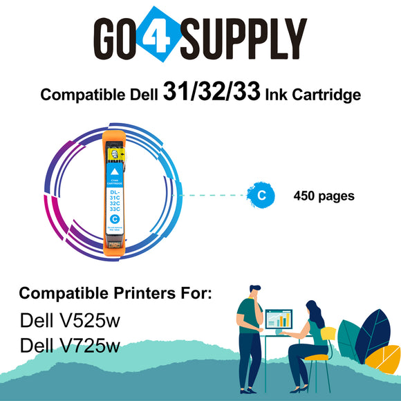 Compatible Dell Standard Capacity Cyan Ink Cartridge (Series 31) for Dell V525w V725w All-in-One Wireless Inkjet Printers