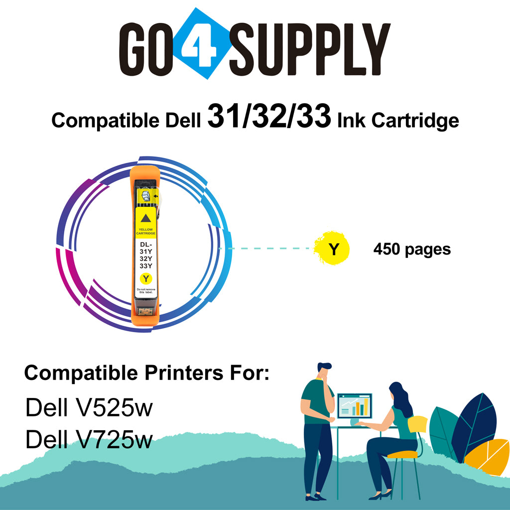 Compatible Dell Standard Capacity Yellow Ink Cartridge (Series 31) for Dell V525w V725w All-in-One Wireless Inkjet Printers