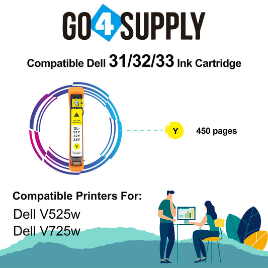 Compatible Dell Standard Capacity Yellow Ink Cartridge (Series 31) for Dell V525w V725w All-in-One Wireless Inkjet Printers