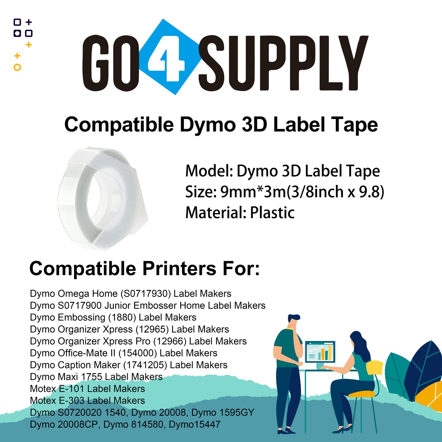 Compatible DYMO 3/8 Inch 3D Plastic Self-Adhesive Labels for Dymo Embossing Label (Clear)