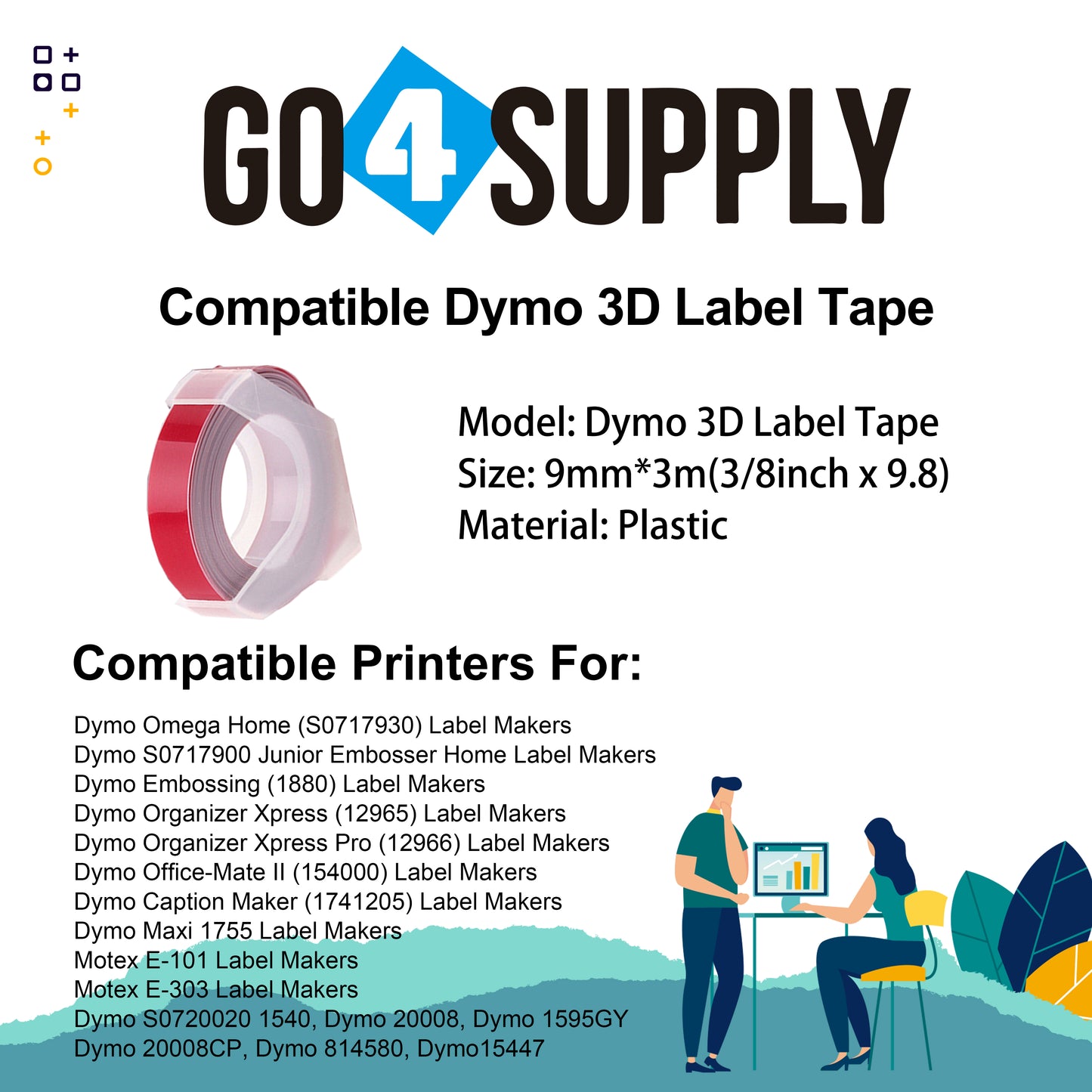 Compatible DYMO 3/8 Inch 3D Plastic Self-Adhesive Labels for Dymo Embossing Label (Red)