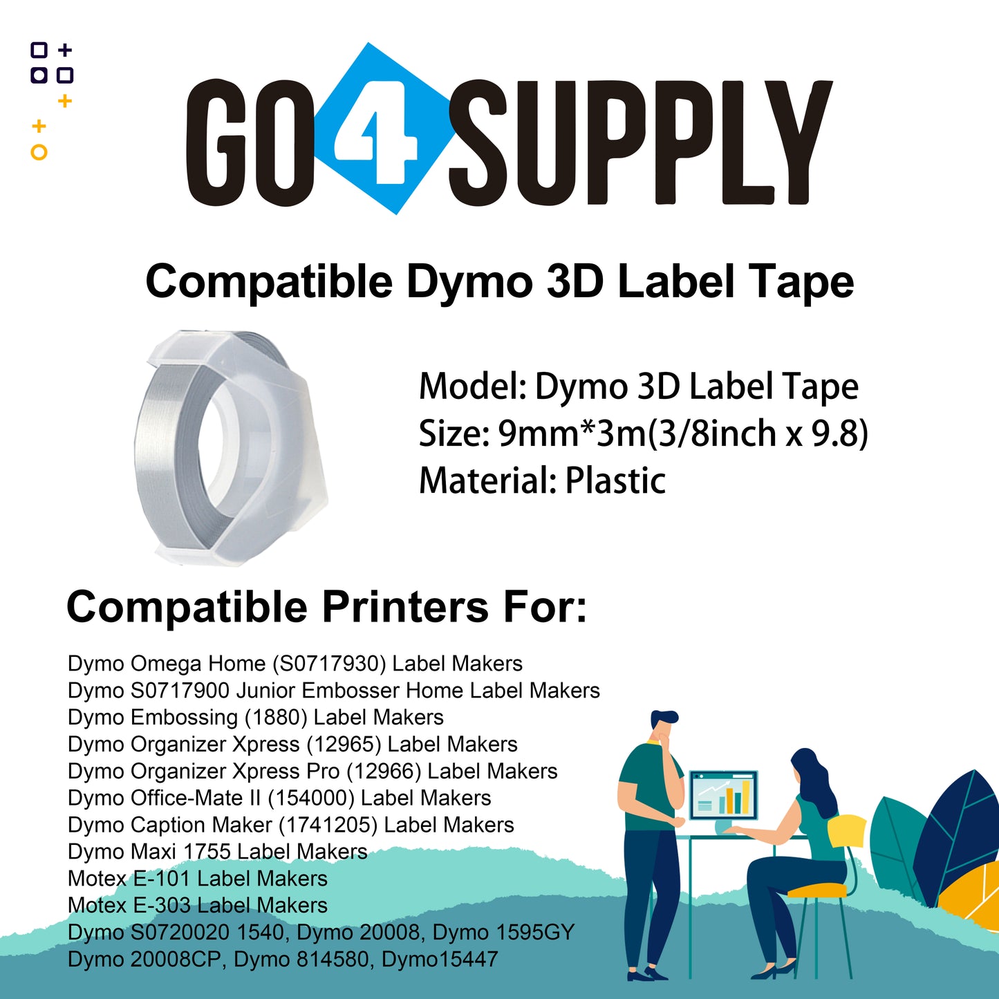 Compatible DYMO 3/8 Inch 3D Plastic Self-Adhesive Labels for Dymo Embossing Label (Silver)