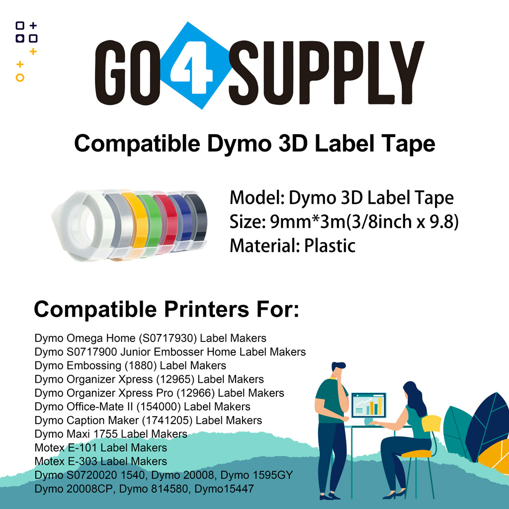 Compatible DYMO 3/8 Inch 3D Plastic Self-Adhesive Labels for Dymo Embossing Label (Set Combo)