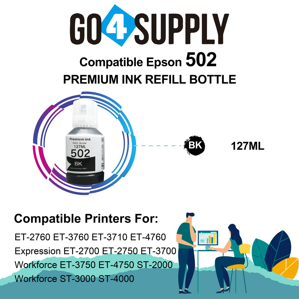 Compatible 502 Black Ink Refill Bottles for ET-2750 ET2760 ET-2803 ET-3750 ET-4750 ET-3760 ET-4760 ET-2850 ET-4800 ET-3700 ET-3710 ET-15000 ET-2800 ST-4000 Printer