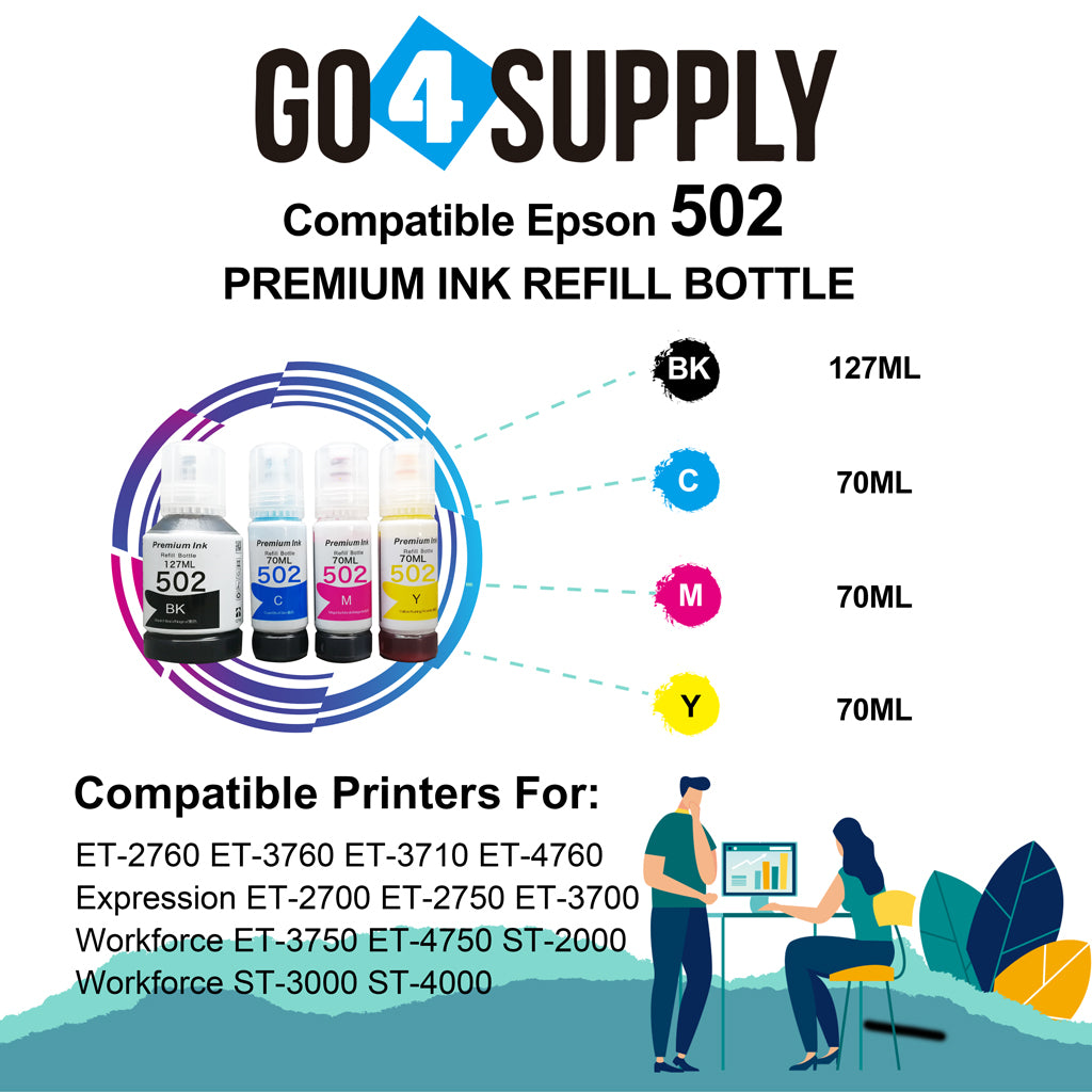 Compatible 502 Ink Refill Bottles for ET-2750 ET2760 ET-2803 ET-3750 ET-4750 ET-3760 ET-4760 ET-2850 ET-4800 ET-3700 ET-3710 ET-15000 ET-2800 ST-4000 Printer