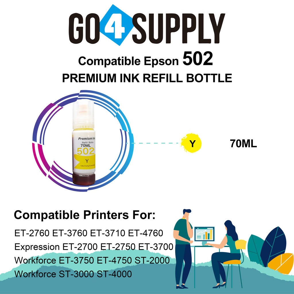 Compatible 502 Yellow Ink Refill Bottles for ET-2750 ET2760 ET-2803 ET-3750 ET-4750 ET-3760 ET-4760 ET-2850 ET-4800 ET-3700 ET-3710 ET-15000 ET-2800 ST-4000 Printer