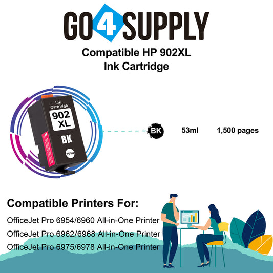 Compatible HP Black 902XL 902 XL Ink Cartridge Used for HP OfficeJet 6954 6958 6962, OfficeJet Pro 6968 6975 6978 Printers