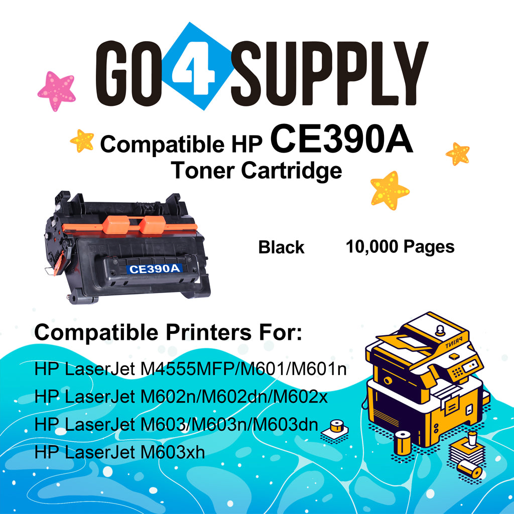 Compatible HP 90A CE390A 390A Toner Cartridge work with HP LaserJet Enterprise 600 Printer M602dn, M602n, M602x, M603dn, M603n, M603xh; LaserJet Enterprise M4555f MFP, M4555fskm MFP, M4555h MFP Printers