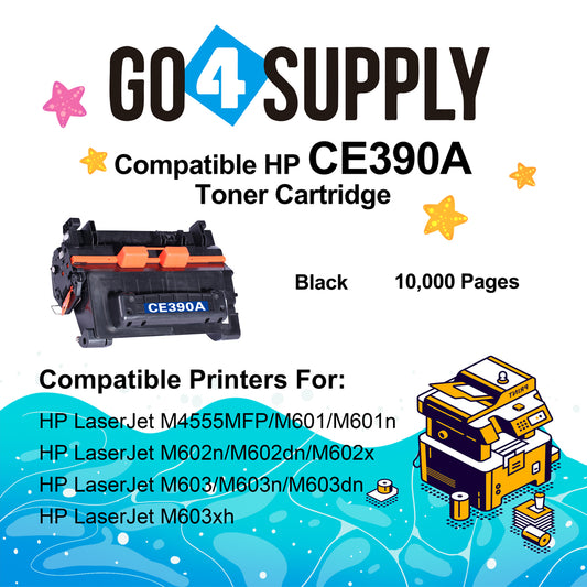 Compatible HP 90A CE390A 390A Toner Cartridge work with HP LaserJet Enterprise 600 Printer M602dn, M602n, M602x, M603dn, M603n, M603xh; LaserJet Enterprise M4555f MFP, M4555fskm MFP, M4555h MFP Printers
