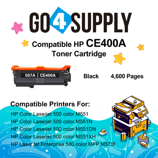 Compatible HP 507A CE400A Black Toner Cartridge to use for HP LaserJet Enterprise 500 color M551, HP LaserJet Enterprise 500 color MFP M575, HP LaserJet Pro 500 color MFP M570 Series Printer