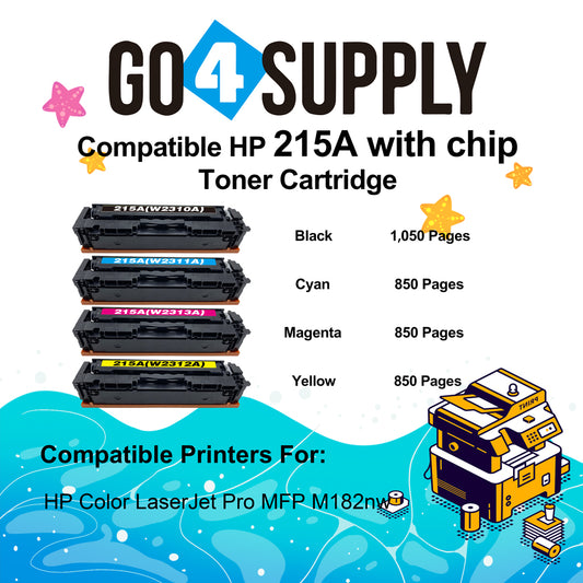 Compatible Combo Set HP 215A CF215A to used with HP Color Laserjet Pro M155, HP Color Laserjet Pro MFP M182, M183 Series W2310A W2311A W2312A W2313A Printer (1B,1C,1M,1Y, WITH CHIP)