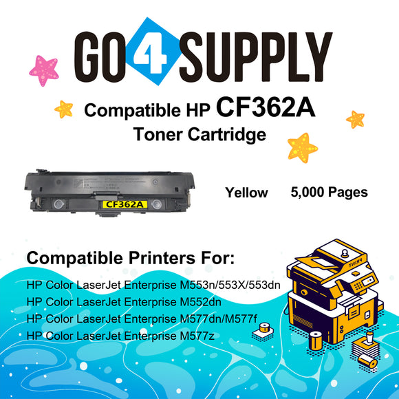 Compatible HP 508A CF362A Yellow Toner Cartridge to use for HP Color LaserJet Enterprise Flow MFP M577c, M577z; HP Color LaserJet Enterprise M552dn, M553dh, M553dn, M553n, M553x; HP Color LaserJet Enterprise MFP M577dn, M577f Printers