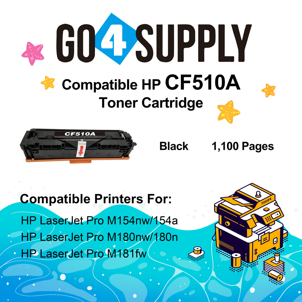 Compatible HP 204A CF510A Black Toner Cartridge to use for HP Color LaserJet Pro M154a, M154nw; HP Color LaserJet Pro MFP M180fw, M180n, M180nw, M181fw Printers