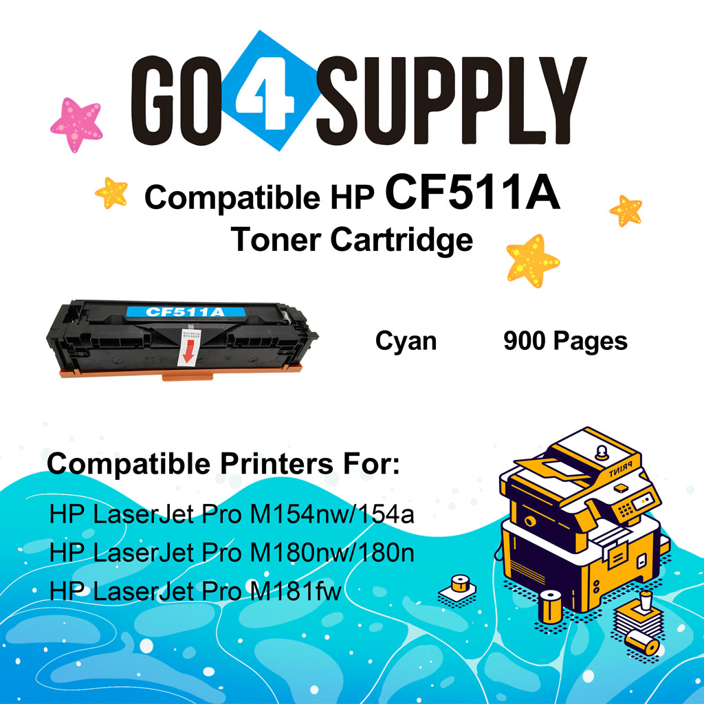 Compatible HP 204A CF511A Cyan Toner Cartridge to use for HP Color LaserJet Pro M154a, M154nw; HP Color LaserJet Pro MFP M180fw, M180n, M180nw, M181fw Printers