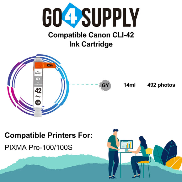 Compatible Canon CLI 42 CLI42 CLI-42 (Gray) Ink Cartridge use with PIXMA Pro-100 Pro 100 Printers