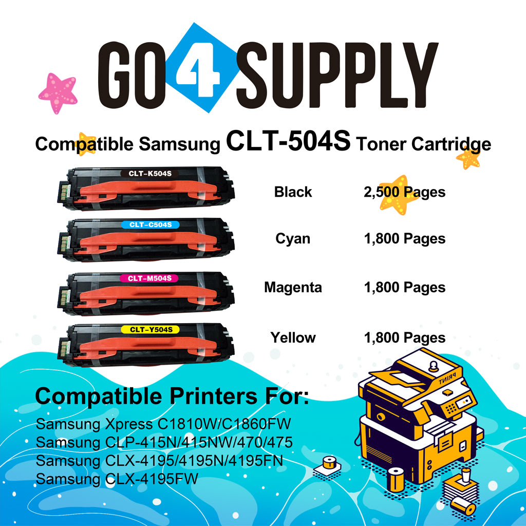 Compatible Combo Set Samsung CLT-504S CLT504S CLT-K504S CLT-C504S CLT-M504S CLT-Y504S to use with SAMSUNG SL-C1810W SL-C1860FW CLX-4195N CLX-4195FN CLX-4195FW CLP-415N CLP-415NW Printers