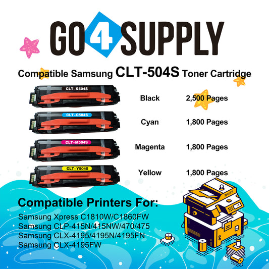 Compatible Combo Set Samsung CLT-504S CLT504S CLT-K504S CLT-C504S CLT-M504S CLT-Y504S to use with SAMSUNG SL-C1810W SL-C1860FW CLX-4195N CLX-4195FN CLX-4195FW CLP-415N CLP-415NW Printers