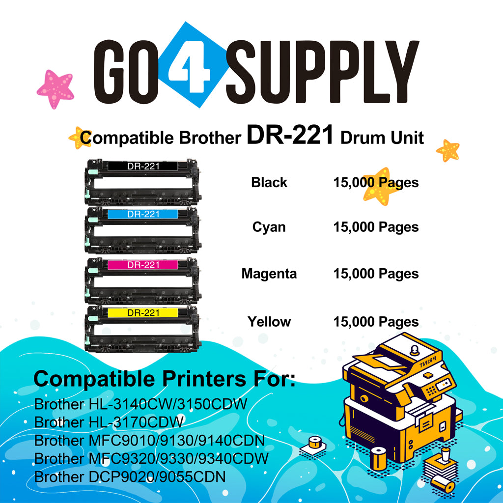 Compatible Brother DR221 DR-221 DR221CL Drum Unit Used for Brother HL-3140cw, HL-3170cdw, HL-3180CDW, MFC-9130cw, MFC-9330cdw, MFC-9340cdw, DCP-9020CDN Printer (4 Pack)