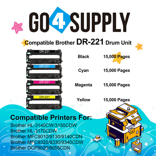 Compatible Brother DR221 DR-221 DR221CL Drum Unit Used for Brother HL-3140cw, HL-3170cdw, HL-3180CDW, MFC-9130cw, MFC-9330cdw, MFC-9340cdw, DCP-9020CDN Printer (4 Pack)