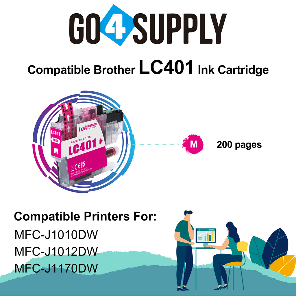 Compatible Brother LC401 LC-401 Magenta Standard-Yield Ink Cartridge Replacement for MFC-J1010DW MFC-J1012DW MFC-J1170DW Printer