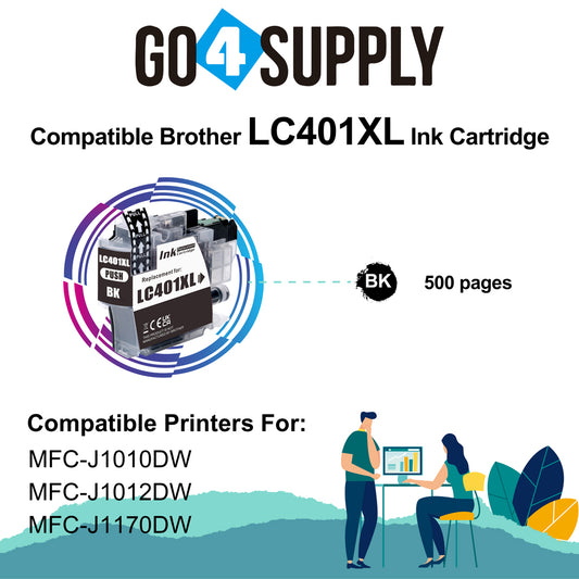 Compatible Brother LC401XL LC-401XL Black Ink Cartridge Replacement for MFC-J1010DW MFC-J1012DW MFC-J1170DW Printer