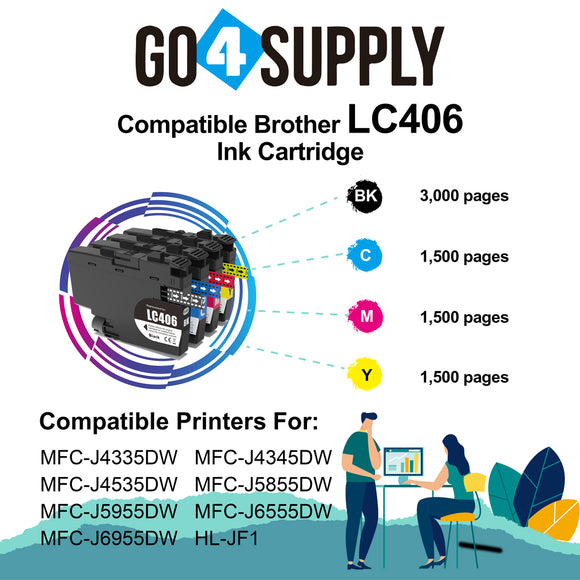 Compatible Brother LC406 LC-406 (BCMY) Set Combo Ink Cartridge Replacement for MFC-J4335DW MFC-J4345DW MFC-J4535DW MFC-J5855DW MFC-J5955DW MFC-J6555DW MFC-J6955DW HL-JF1